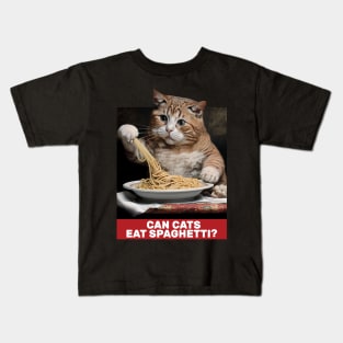 Funny Cat Eating Spaghetti. Can cats eat spaghetti? Kids T-Shirt